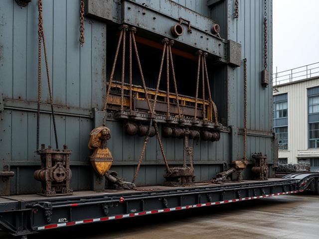 Multi-axle heavy haul trailer transporting a large turbine