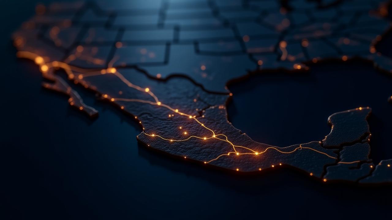 Strategic map highlighting trade corridors between major US and Mexico industrial hubs