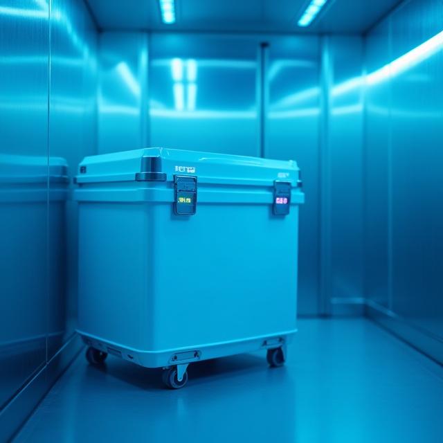 Close-up of professional clinical cold chain storage and transport unit