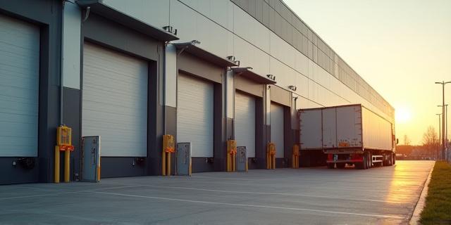 Secure gated loading dock area for freight trucks