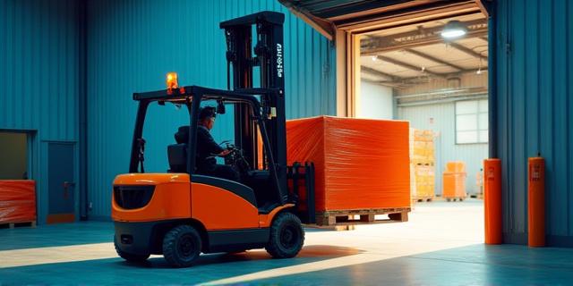 Forklift operator moving heavy pallets safely