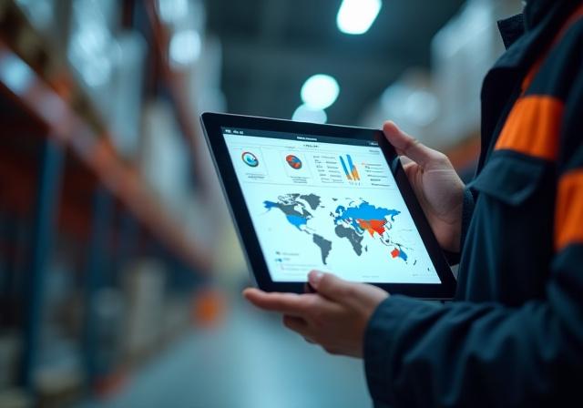 Digital dashboard showing warehouse management system logistics